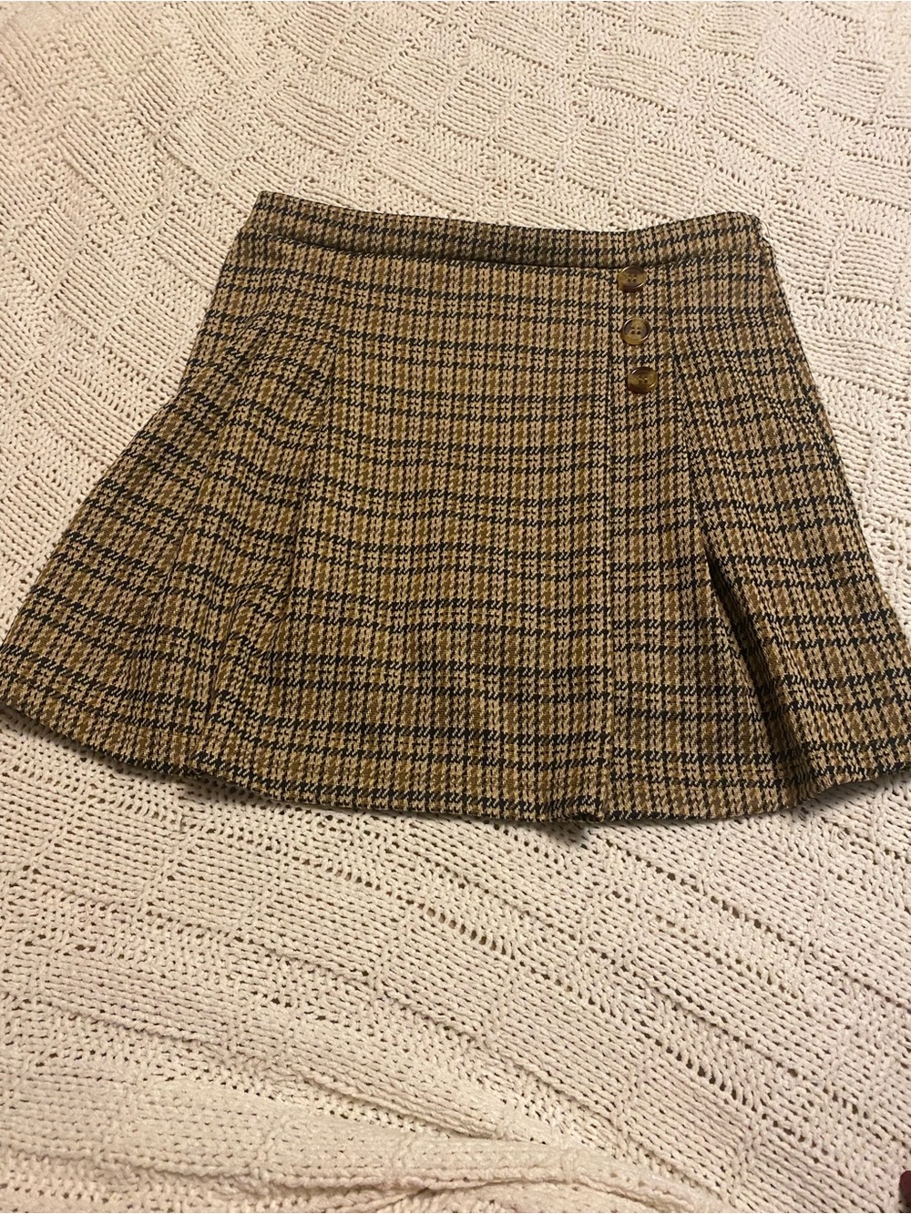 Beautees Plaid Pleated Mini Skirt in Mustard and Black